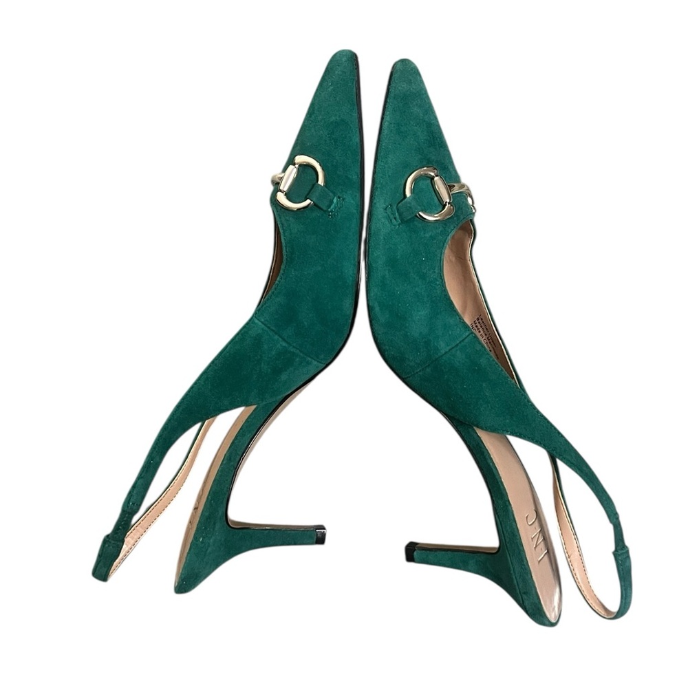 INC International Concepts Carynn green suede horsebit slingback kitten heels - Picture 6 of 9